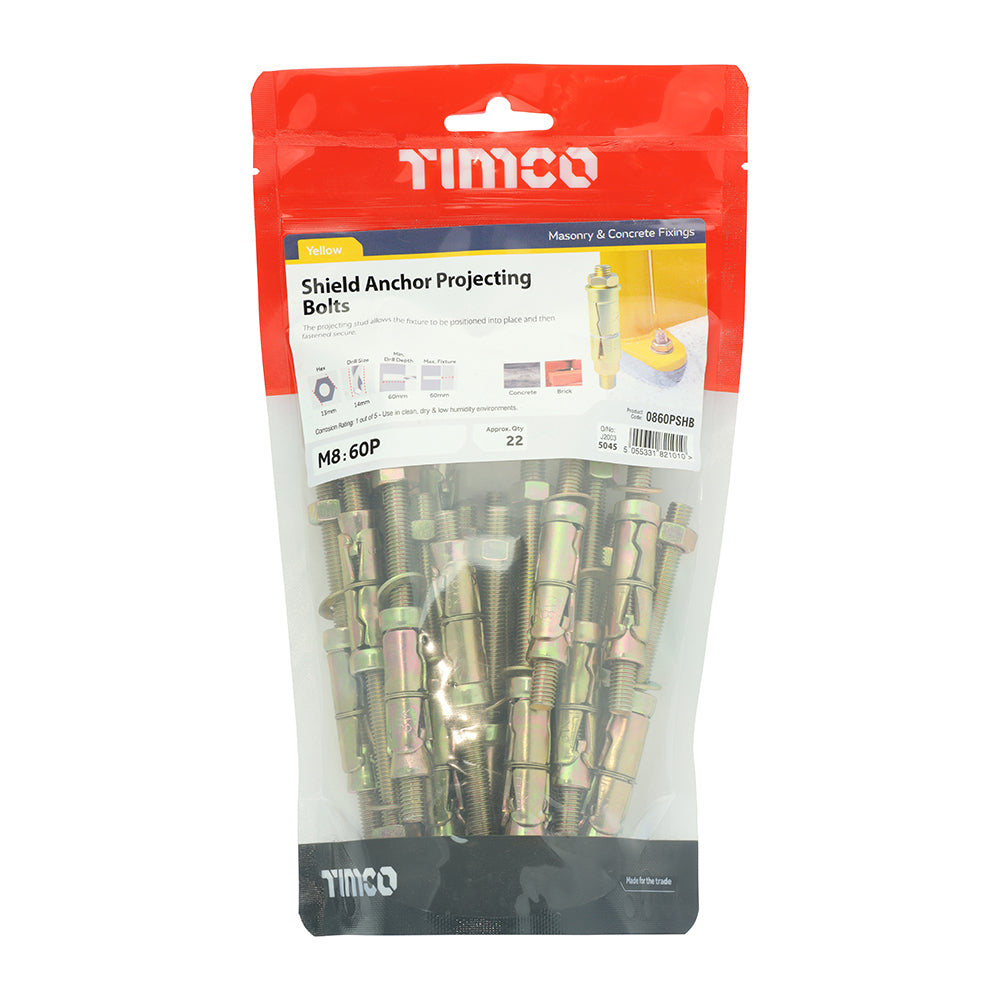 TIMCO Shield Anchors Projecting Bolt Gold - M8:60P (M8 x 120)