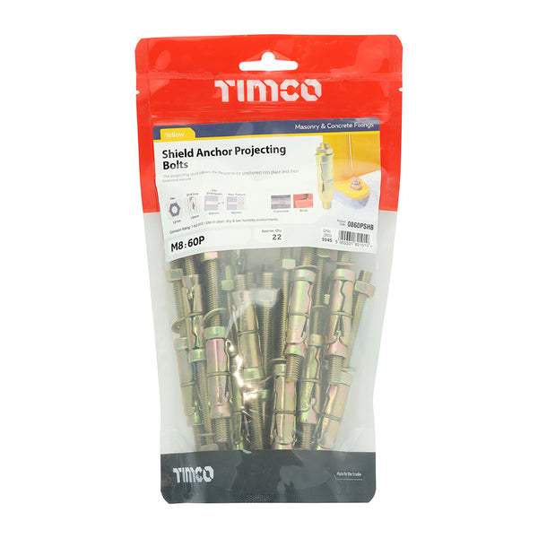 TIMCO Shield Anchors Projecting Bolt Gold - M8:60P (M8 x 120)