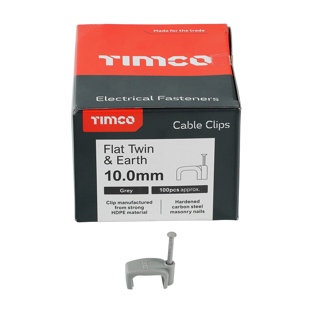 TIMCO Flat & Twin Cable Clips Grey - To fit 10.0mm