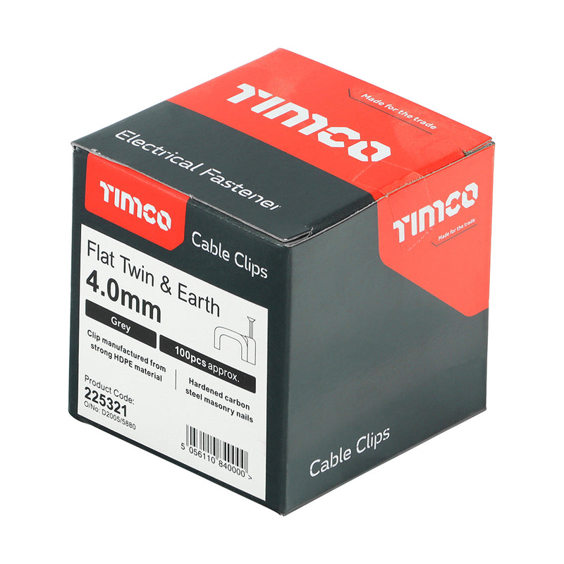TIMCO Flat & Twin Cable Clips Grey - To fit 4.0mm