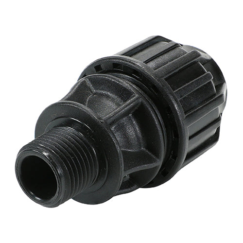 MDPE pipe male adaptor 20mm x 1/2" designed for secure connection to female BSP fittings in plumbing and irrigation systems.