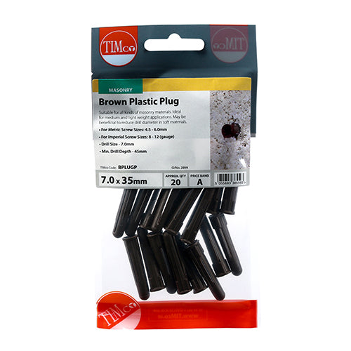 TIMCO Brown Plastic Plugs - 36mm
