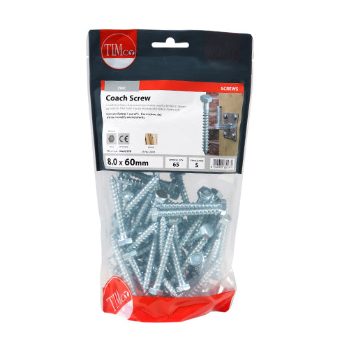 TIMCO Coach Screws Hex Head Silver  - 8.0 x 60
