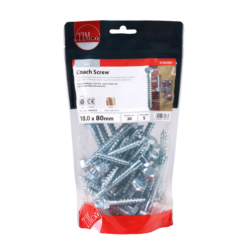 TIMCO Coach Screws Hex Head Silver  - 10.0 x 80