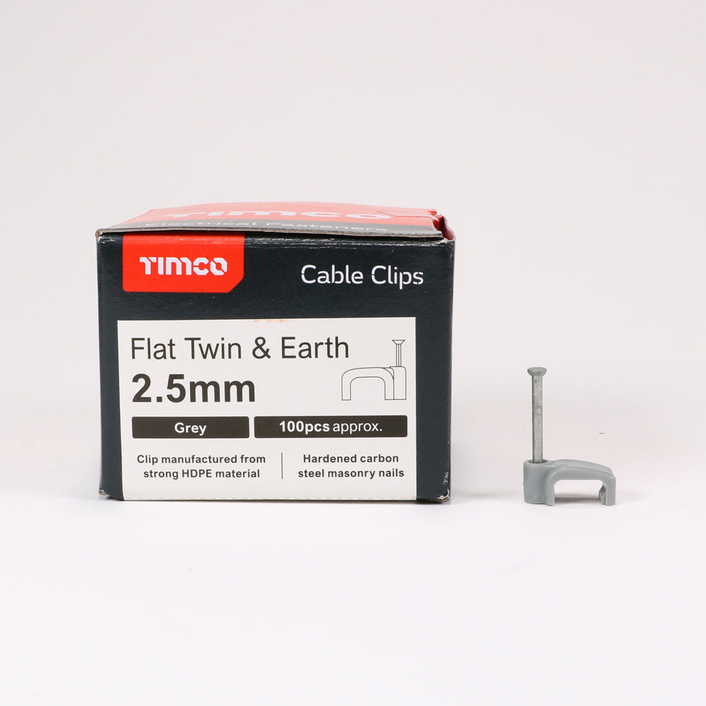 TIMCO Flat & Twin Cable Clips Grey - To fit 2.5mm