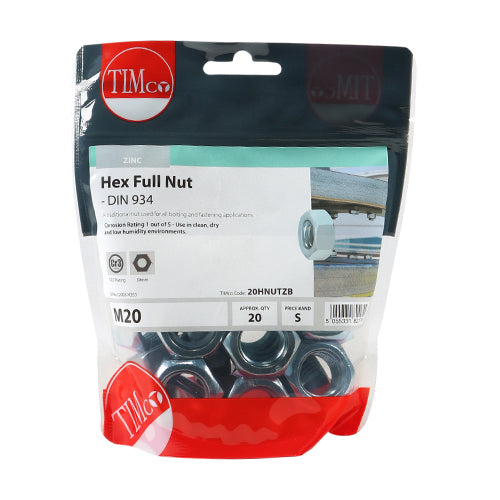 TIMCO Hex Full Nuts DIN934 Silver - M20