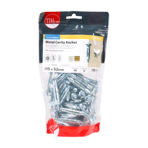 TIMCO Metal Cavity Anchors Silver - M5 x 52 (60mm Screw)