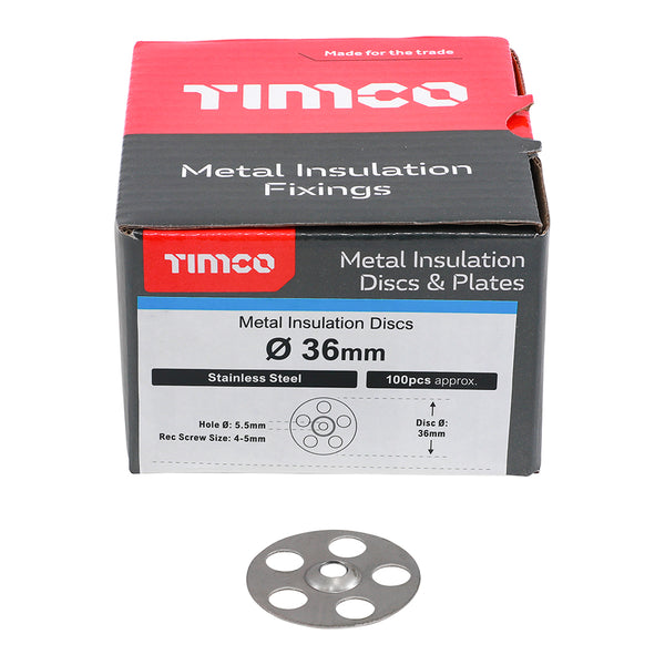 TIMCO Metal Insulation Disc A2 Stainless Steel - 36mm