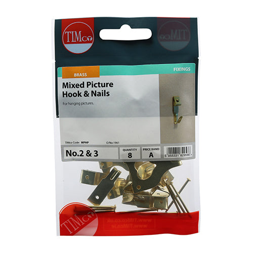 TIMCO Mixed Picture Hanging Hooks Electro Brass - Mixed