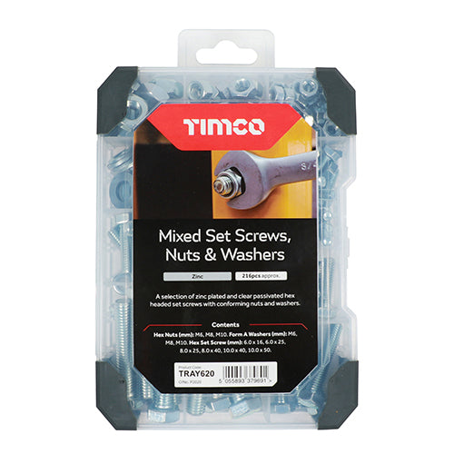 TIMCO Set Screws Nuts Washers Zinc Mixed Tray
 - 199pcs