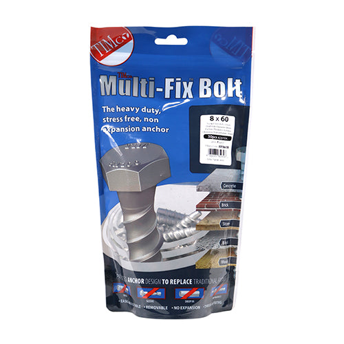 TIMCO Multi-Fix Bolts Hex Head Exterior Silver - 8.0 x 60
