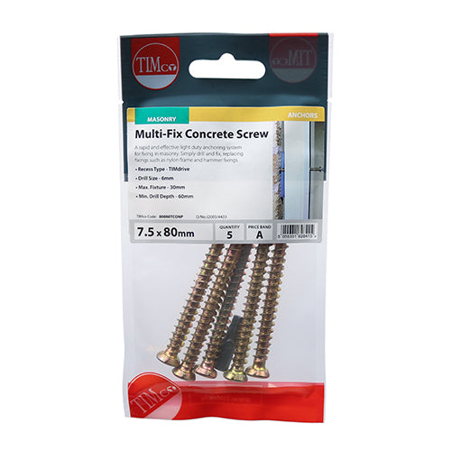 TIMCO Concrete Screws Flat Countersunk Gold - 7.5 x 60
