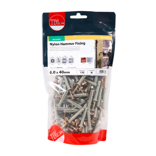 TIMCO Nylon Hammer Fixings - 6.0 x 40