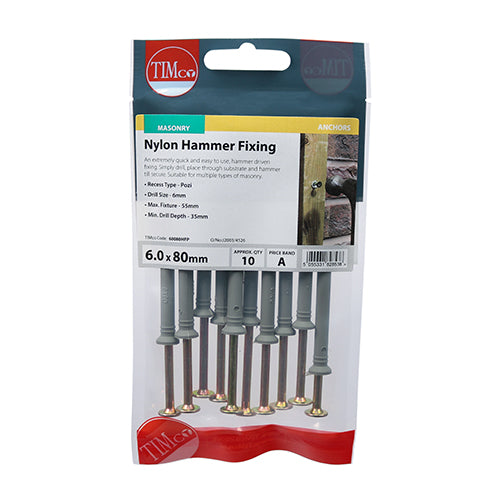 TIMCO Nylon Hammer Fixings - 6.0 x 80