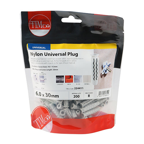 TIMCO Nylon Universal Plugs - 6.0 x 30