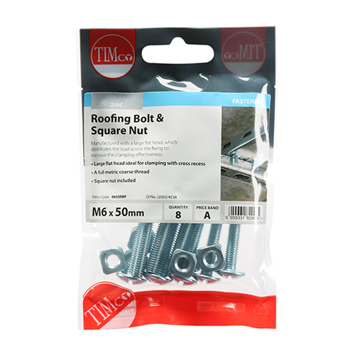 TIMCO Roofing Bolts & Square Nuts Silver - M6 x 50