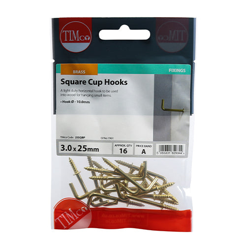 TIMCO Cup Hooks Square Electro Brass - 25mm