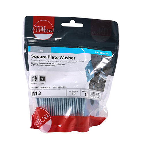 TIMCO Square Plate Washers Silver - M12 x 50 x 50 x 3