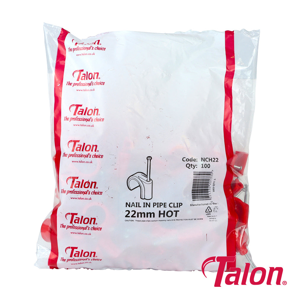 Talon Nail In Pipe Clips Red - 22mm