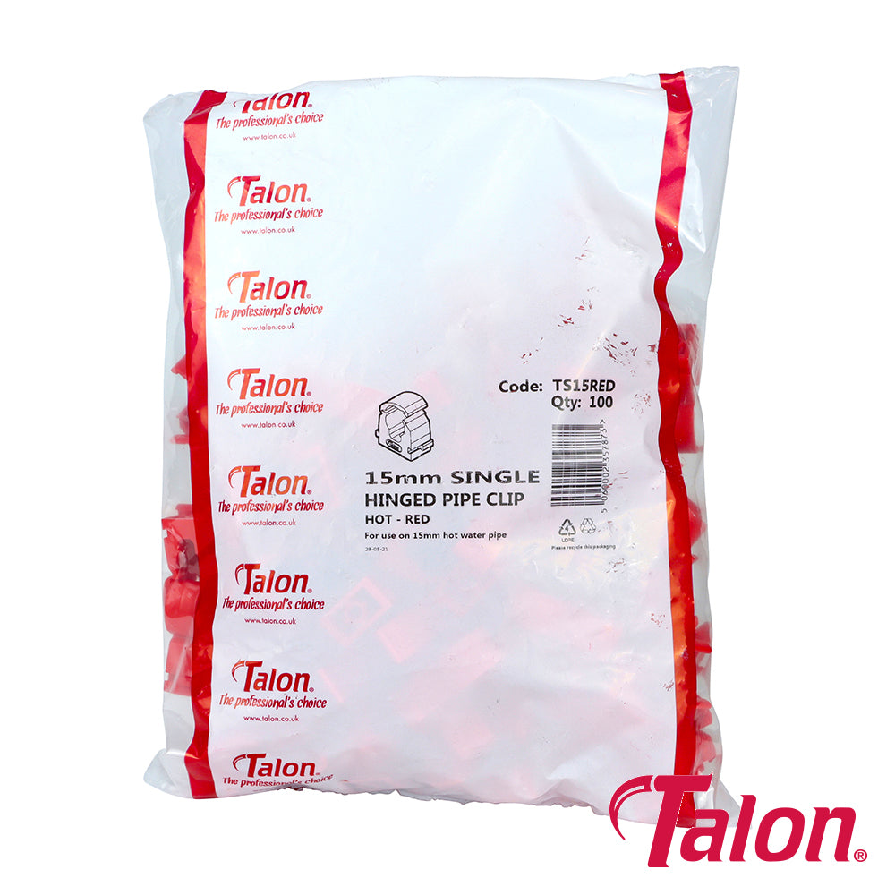 Single Hinged ID Pipe Clips Red - 15mm