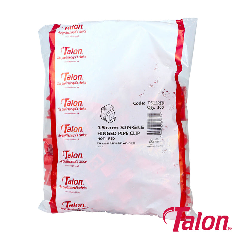 Single Hinged ID Pipe Clips Red - 15mm