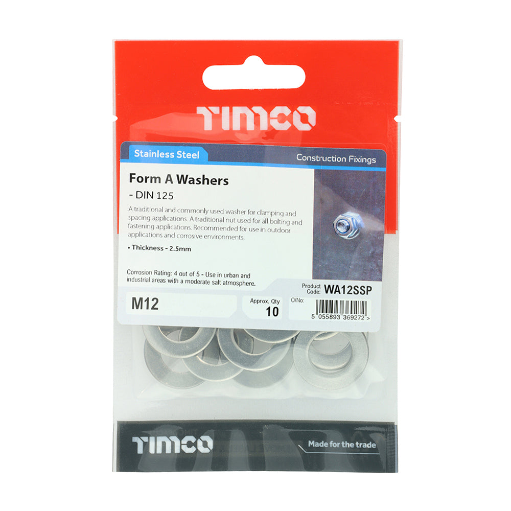 TIMCO Form A Washers DIN125-A A2 Stainless Steel - M12