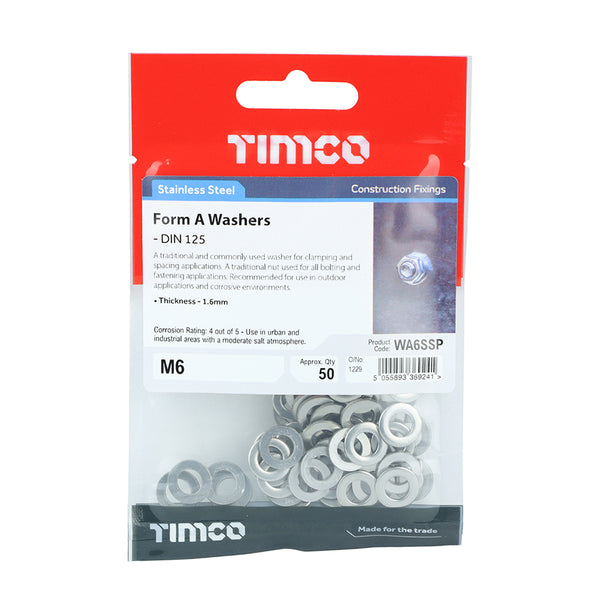 TIMCO Form A Washers DIN125-A A2 Stainless Steel - M6