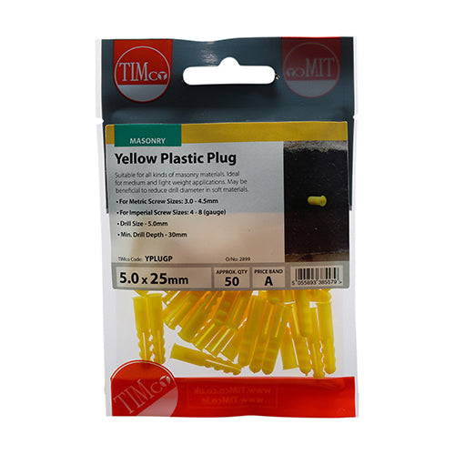 TIMCO Yellow Plastic Plugs - 25mm