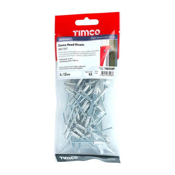 TIMCO Rivets Dome Head Aluminium - 4.0 x 12