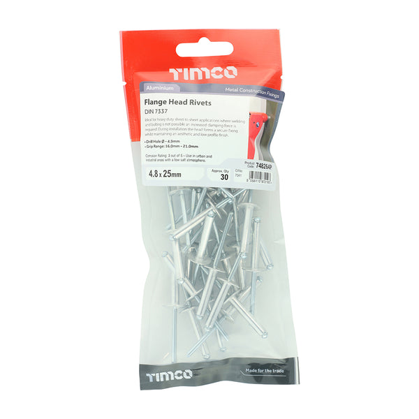 TIMCO Rivets Flange Head Aluminium - 4.8 x 25