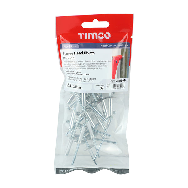 TIMCO Rivets Flange Head Aluminium - 4.8 x 20
