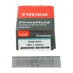 TIMCO FirmaHold 16g x 32 Galvanised Straight Brad Nails for internal joinery, skirting, and architrave fixing.