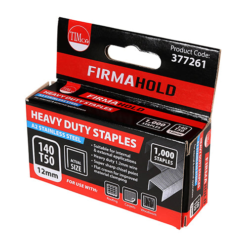 TIMCO 8mm A2 Stainless Steel Heavy Duty Chisel Point Staples for durable external fixing in roofing and carpentry.