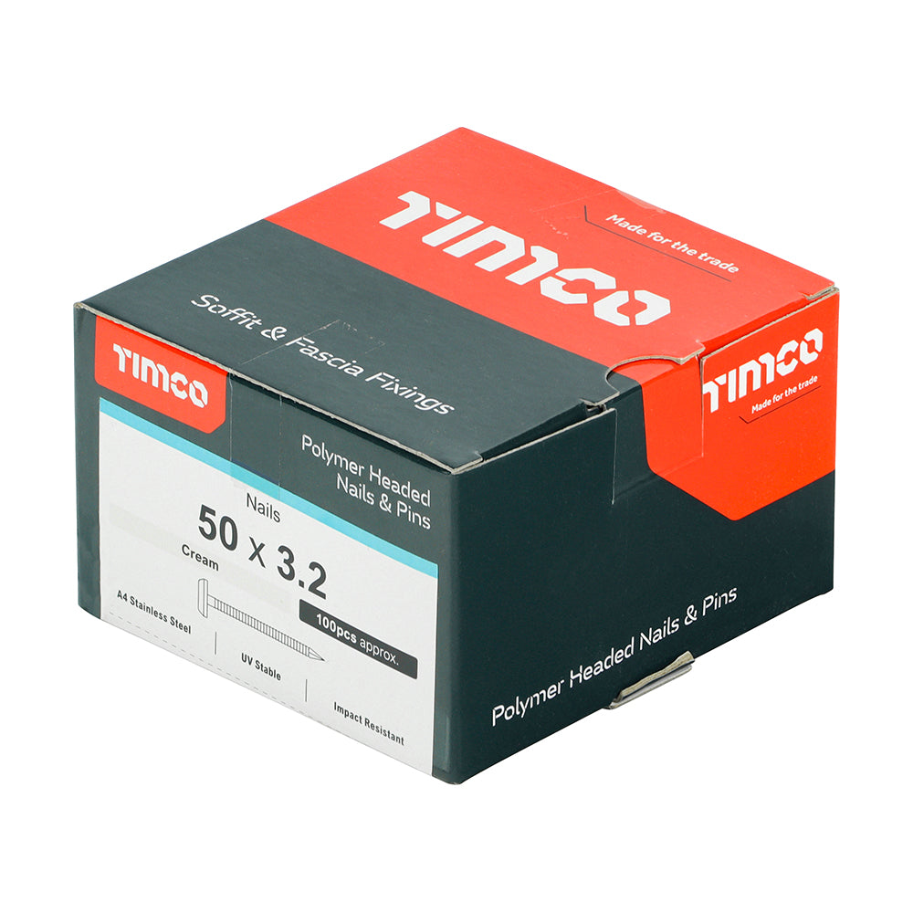 TIMCO Polymer Headed Nails A4 Stainless Steel Cream - 50mm