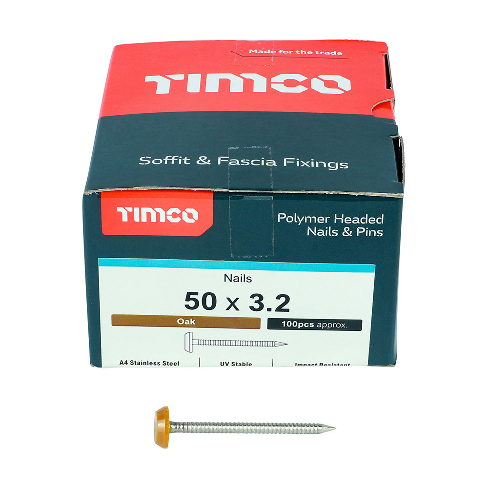 TIMCO Polymer Headed Nails A4 Stainless Steel Oak - 50mm