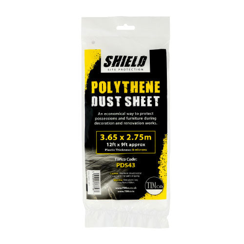TIMCO Polythene Dust Sheet 3.65m x 2.75m designed to protect furniture and belongings during painting or renovation work.
