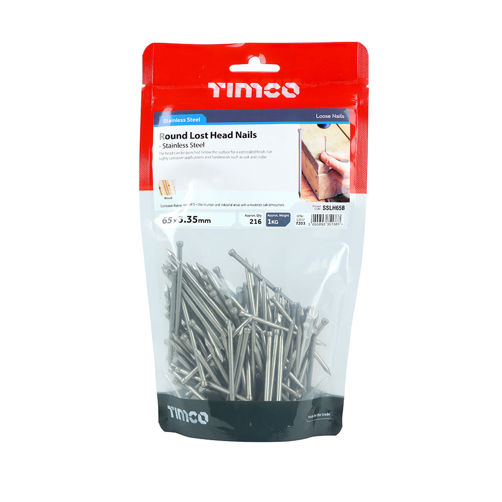 TIMCO Round Lost Head Nails A2 Stainless Steel - 65 x 3.35