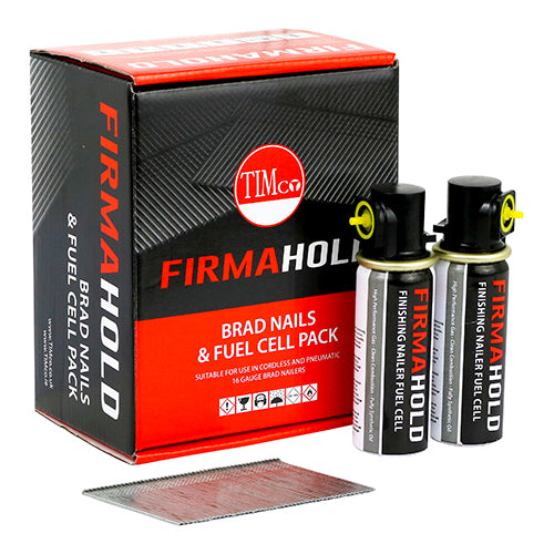 TIMCO FirmaHold Collated 16 Gauge Straight A2 Stainless Steel Brad Nails & Fuel Cells - 16g x 50/2BFC