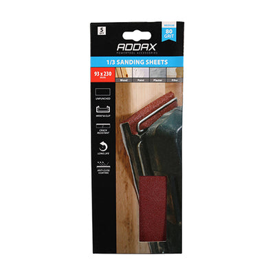 TIMCO 1/3 Sanding Sheets 80 Grit Red Unpunched - 93 x 230mm