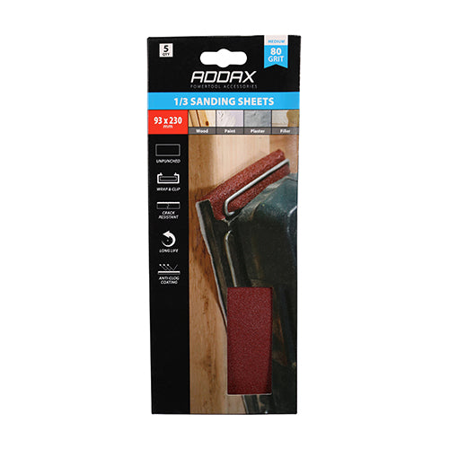 TIMCO 1/3 Sanding Sheets 80 Grit Red Unpunched - 93 x 230mm