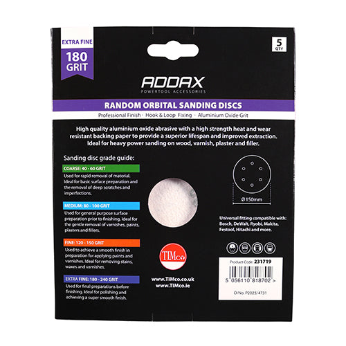 TIMCO Random Orbital Sanding Discs 180 Grit Red - 150mm