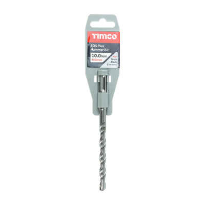 TIMCO SDS Plus Hammer Bit 10.0x160 designed for use with rotary hammers, offering reliable and accurate drilling performance.