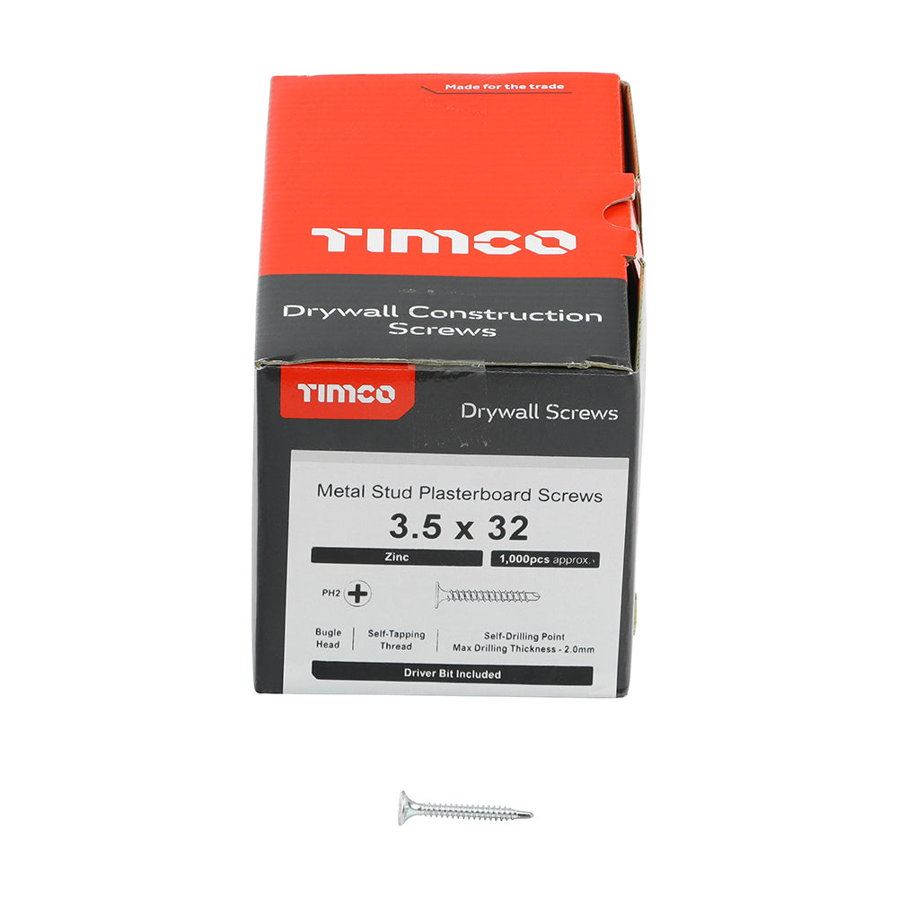 TIMCO Drywall Self-Drilling Bugle Head Silver Screws - 3.5 x 32