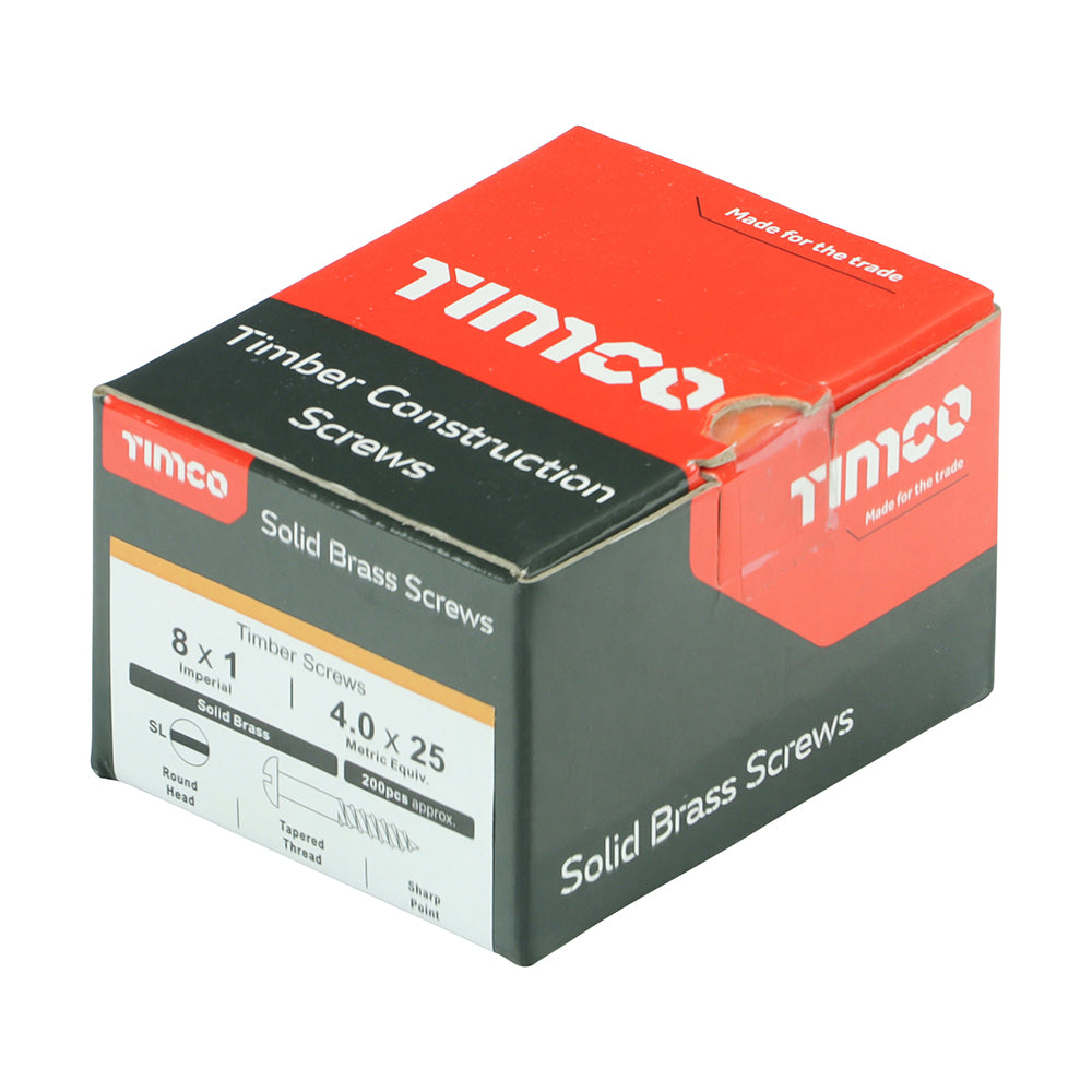 TIMCO Solid Brass Round Head Woodscrews - 8 x 1