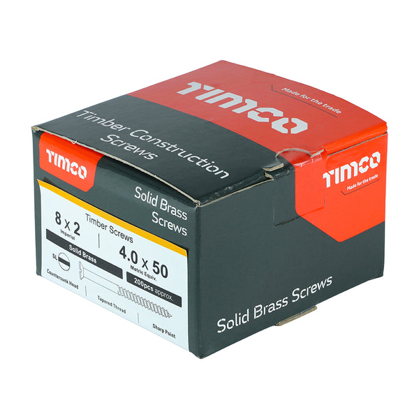 TIMCO Solid Brass Countersunk Woodscrews - 8 x 2