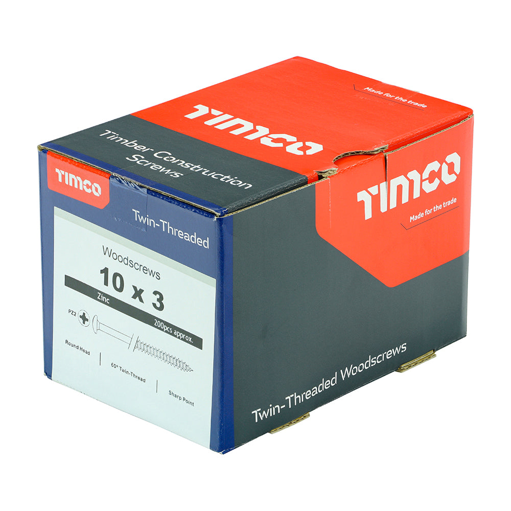 TIMCO Twin-Threaded Round Head Silver Woodscrews - 10 x 3