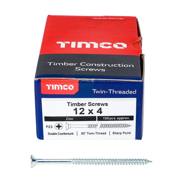 TIMCO Twin-Threaded Countersunk Silver Woodscrews - 12 x 4