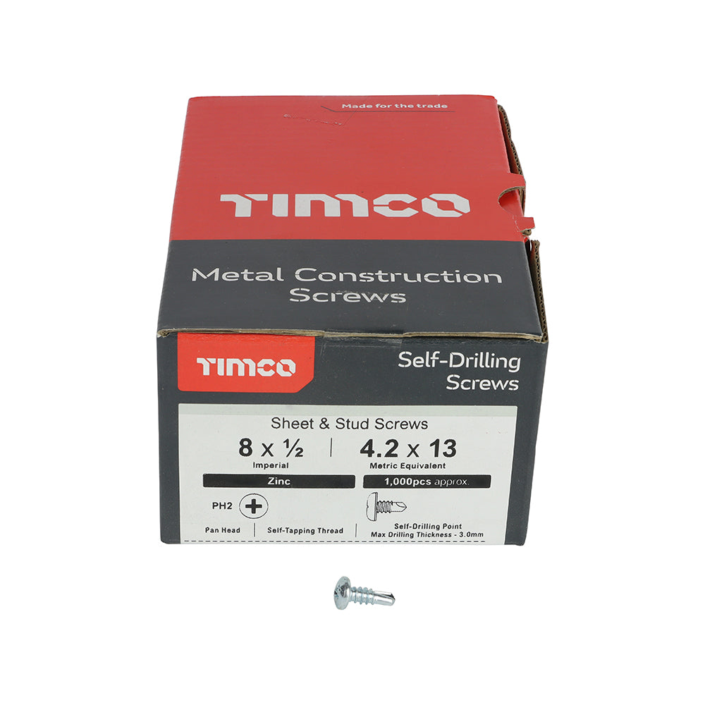 TIMCO Self-Drilling Metal Framing Pan Head Silver Screws - 8 x 1/2