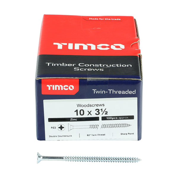 TIMCO Twin-Threaded Countersunk Silver Woodscrews - 10 x 3 1/2