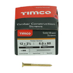 TIMCO Solid Brass Countersunk Woodscrews - 12 x 2 1/2